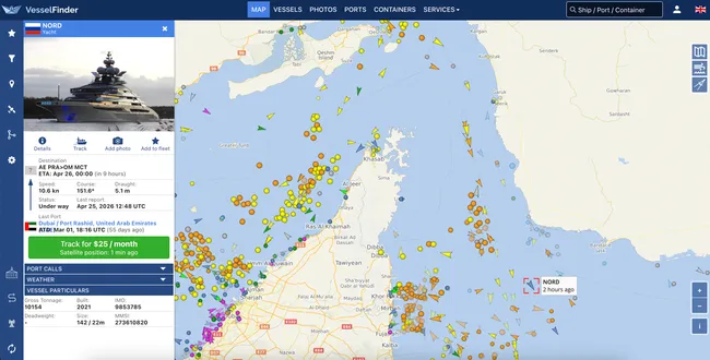 142-метровая суперъяхта «Норд», принадлежащая бизнесмену Алексею Мордашову, по данным сервисов слежения за морским трафиком, прошла Ормузский пролив, выйдя из Дубая и взяв курс в Оман. В эти же часы через пролив прошел ряд других судов, в том числе находящихся под американскими санкциями.