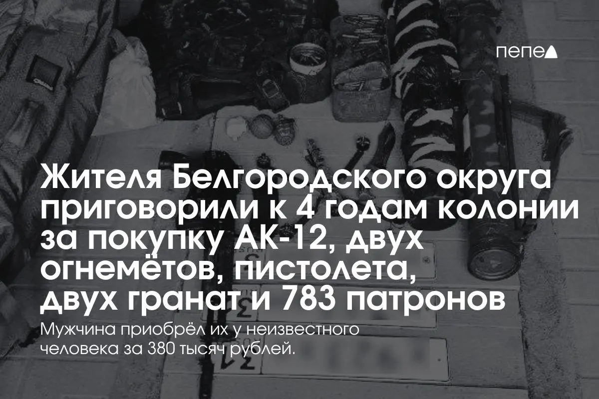 Суд признал 34‑летнего мужчину виновным в незаконном приобретении и хранении оружия и взрывчатки: в его гараже нашли автомат, два огнемёта, гранаты и патроны. Ему назначили четырёхлетний срок и конфискацию имущества.