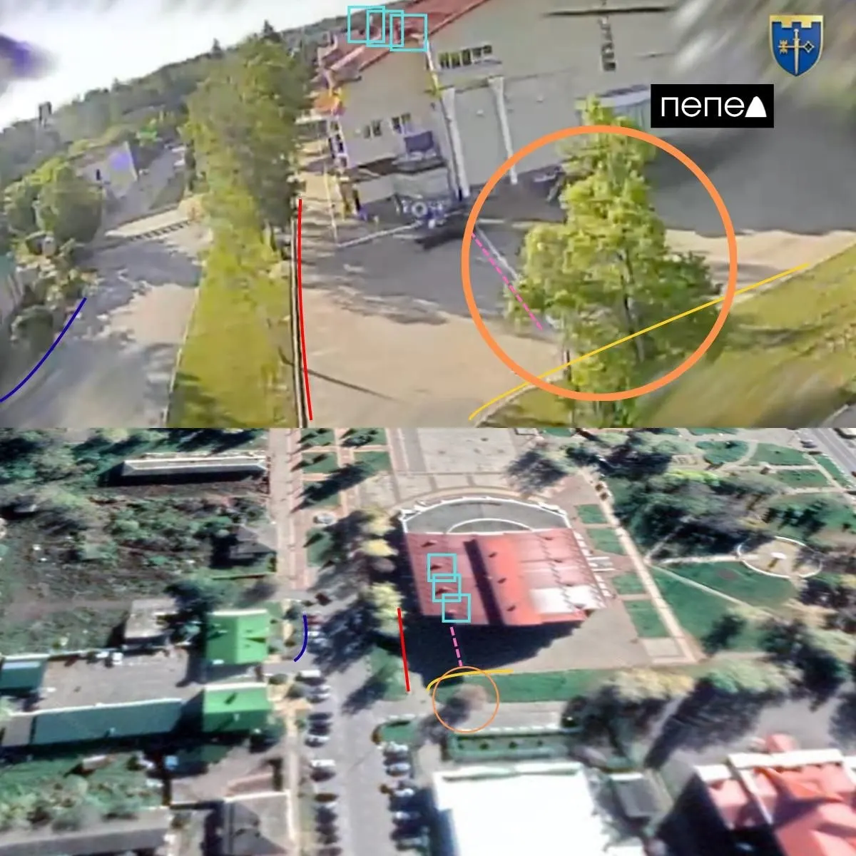 В центре Грайворона беспилотник поразил припаркованный внедорожник с РЭБ на крыше. Неизвестно, использовался ли автомобиль в военных целях; место удара подтверждают спутниковые снимки.