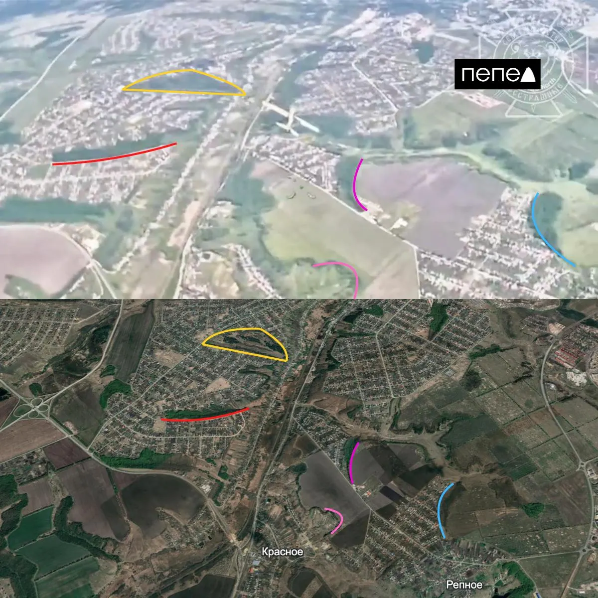 В небе над посёлком Майский Белгородского округа зафиксировали перехват украинского барражирующего боеприпаса RAM‑2X. Место атаки подтверждено геолокацией объектов на спутниковых снимках.