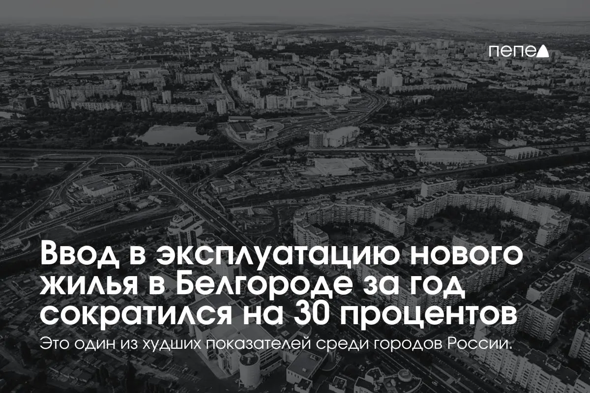 В 2025 году в Белгороде в эксплуатацию ввели 57 тыс. кв. м жилья (0,17 кв. м на человека) — это один из худших показателей среди 100 крупнейших городов России и значительно ниже среднероссийского уровня.