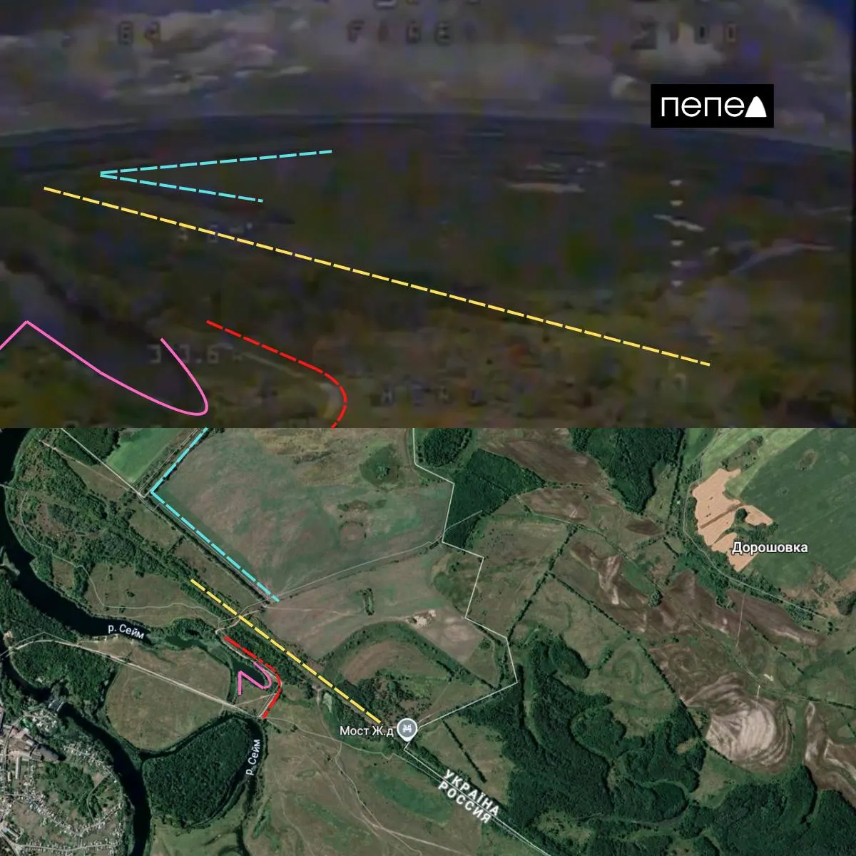 Опубликованные кадры впервые за год указывают на нахождение украинских военных в Курской области: съёмка привязана к посёлку Тёткино в Глушковском районе.