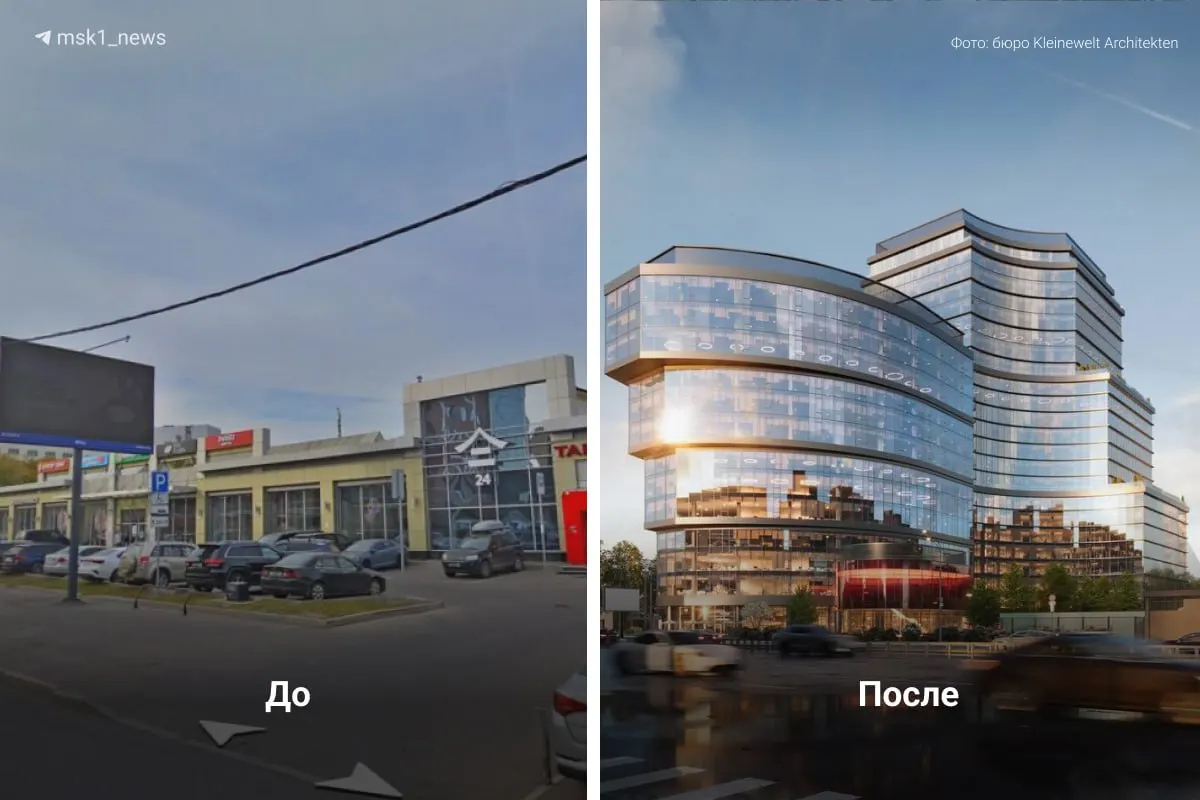 Комплекс из двух башен (23 и 13 этажей) и отдельно стоящего корпуса под ресторан: визуализация проекта согласована.