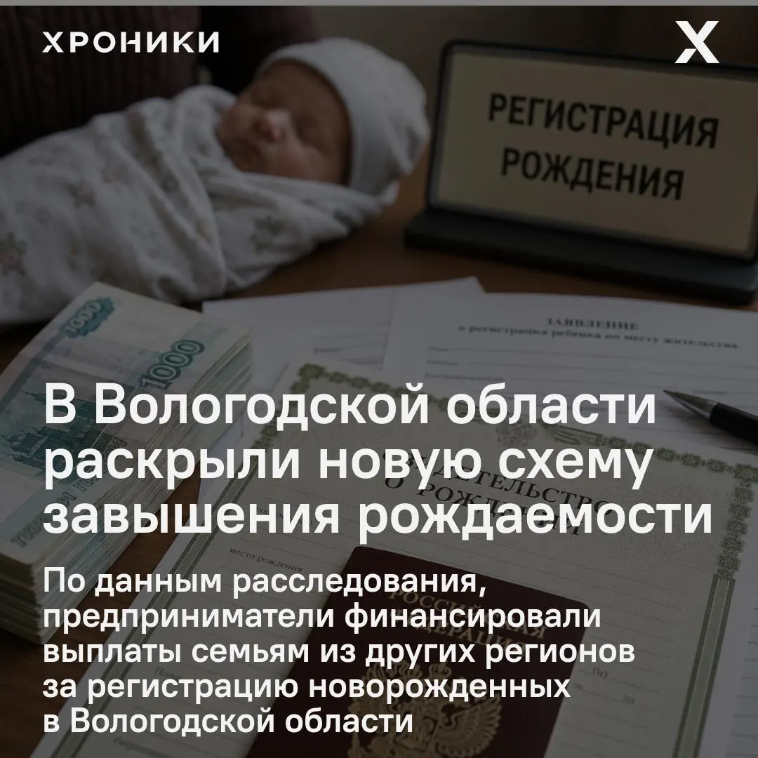 Документы указывают на выплату семьям из других регионов за регистрацию детей в Вологодской области. Материалы направляют в федеральные органы для проверки.