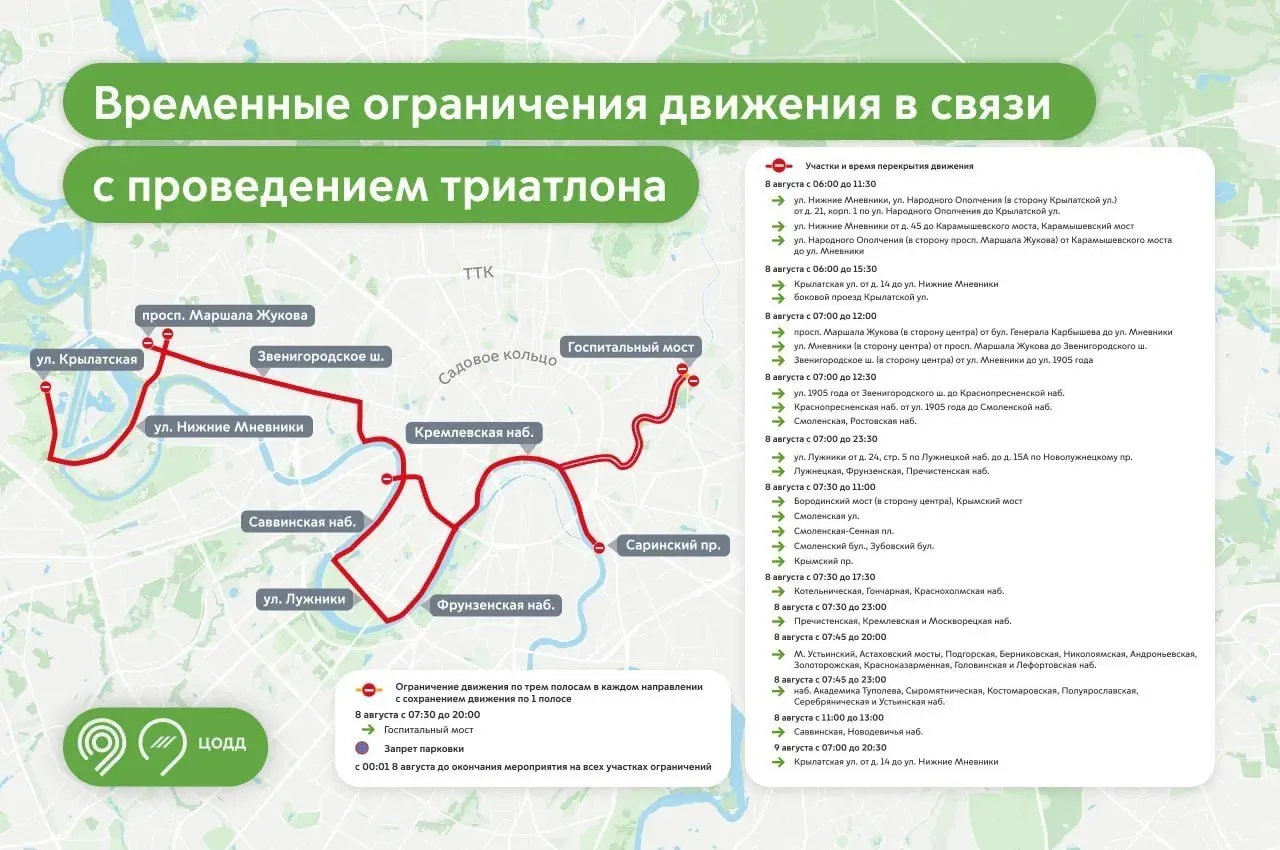 Движение по городу перекроют 8–9 августа поэтапно в нескольких районах и на Госпитальном мосту в рамках крупного спортивного события.