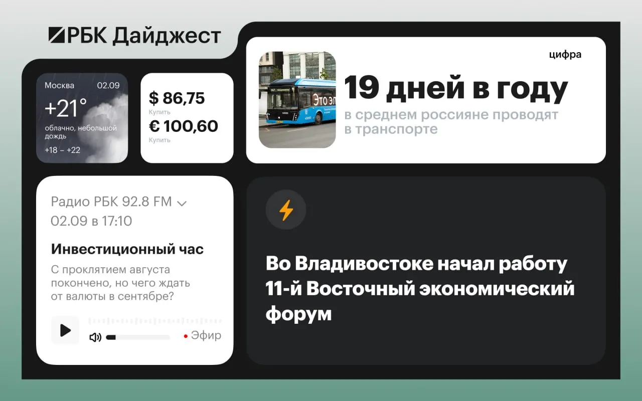 11-й Восточный экономический форум стартовал; дипломатические заявления по инциденту с дронами в Лейпциге; цифровой рубль выходит на массовое внедрение; возможна трёхсторонняя встреча Путина, Трампа и Си на АТЭС; расследование по делу об убийстве депутата прекращено; спрос на наличные достиг более 1 трлн ₽; россияне проводят в транспорте 19 дней в году; Китай подтвердил позицию по Украине; король Норвегии принял присягу в парламенте.