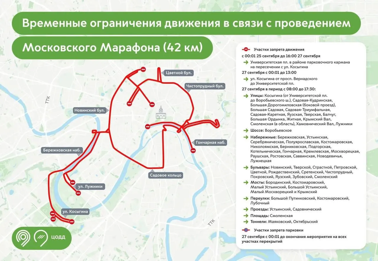 В выходные центр столицы будет подвержен ограничениям на движение из-за Московского марафона; ожидаются изменения в работе отдельных станций метро и МЦК.