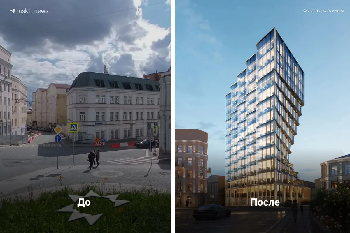 На участке на Хитровке предложена концепция офисного комплекса. Заказчик проекта — компания «Снегири», над архитектурной концепцией work‑модуля работает бюро Асадова. На месте текущего здания 1860 года постройки планируется новое офисное пространство.